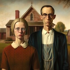 Sculpting Stories: Unveiling American Gothic's Secrets, generative ai - obrazy, fototapety, plakaty