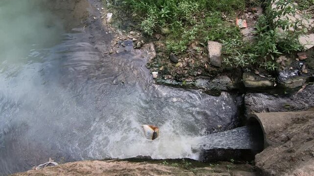 A waste water outfall in Yangshuo County, Guilin, Guangxi, China