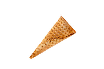 Empty ice cream cone on white background.