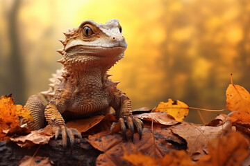 Lizard with nature background style with autum