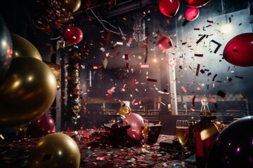 Festive New Years Party With Confetti, Generative AI