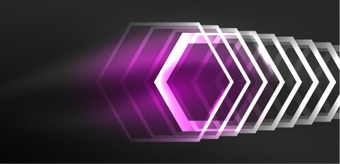 Hexagon abstract background. Techno glowing neon hexagon shapes vector illustration for wallpaper, banner, background, landing page, wall art, invitation, prints, posters