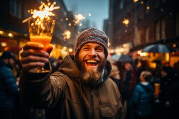 Fototapeta premium Person Raising A Toast To The New Year, Generative AI