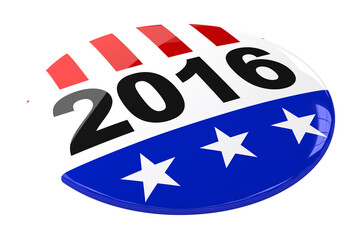 Digital png illustration of badge with year 2016 and flag of usa on transparent background