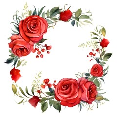 Watercolor red roses wreaths. Floral clip art. Frames perfectly for print on wedding invitation, greeting card, wall art, stickers and other. Isolated on white background. Hand paint design