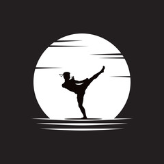 muay thai sport logo design vector icon illustration with moon