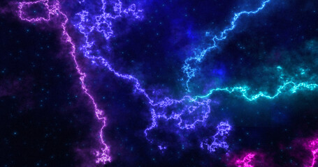 Abstract futuristic background with blue and purple multi-colored energy magic lines and waves of cosmic patterns