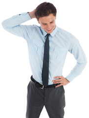 Digital png photo of caucasian businessman gesturing on transparent background