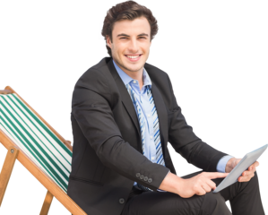 Digital png photo of smiling caucasian businessman on transparent background