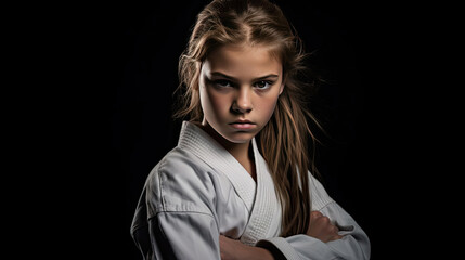 A karate girl with black belt. Taekwondo. Generative Ai