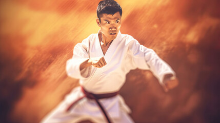 Asian man karate martial arts. Taekwondo. Generative Ai