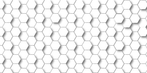 Seamless background with white and black lines 3d Hexagonal structure futuristic white background and Embossed Hexagon , honeycomb white Background ,light and shadow ,Vector. 