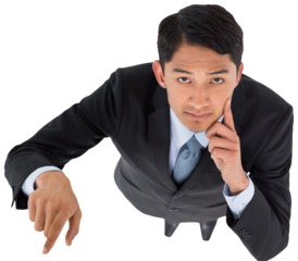 Digital png photo of caucasian businessman thinking on transparent background