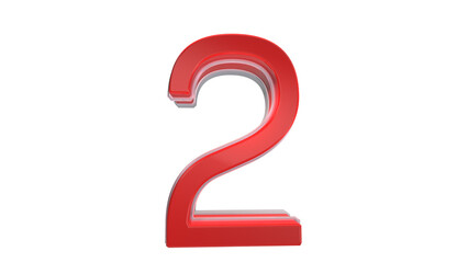 Elegant red glossy 3d number 2