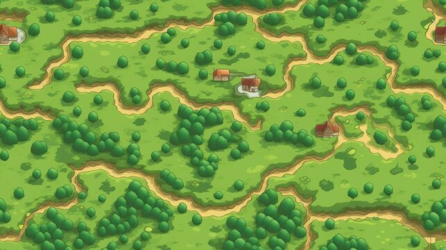 Retro SNES Style Game Map: 100x100 Tiles Featuring Grasslands, Farmlands & Villages
