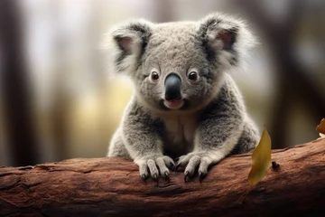 Zelfklevend Fotobehang Koala on tree in wild nature. Generative ai © alexanderuhrin