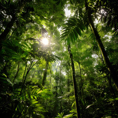 Sun rays in the tropical rain forest