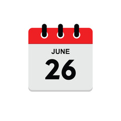 calender icon, 26 june icon with white background