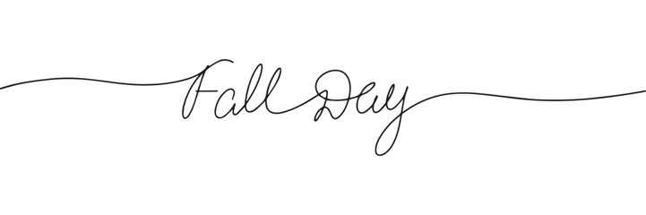 Fall Day one line continuous text. Line art Autumn banner concept. Handwriting, outline vector illustration.