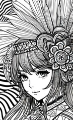 fairy tale woman-Black and white line art for coloring. generative AI.