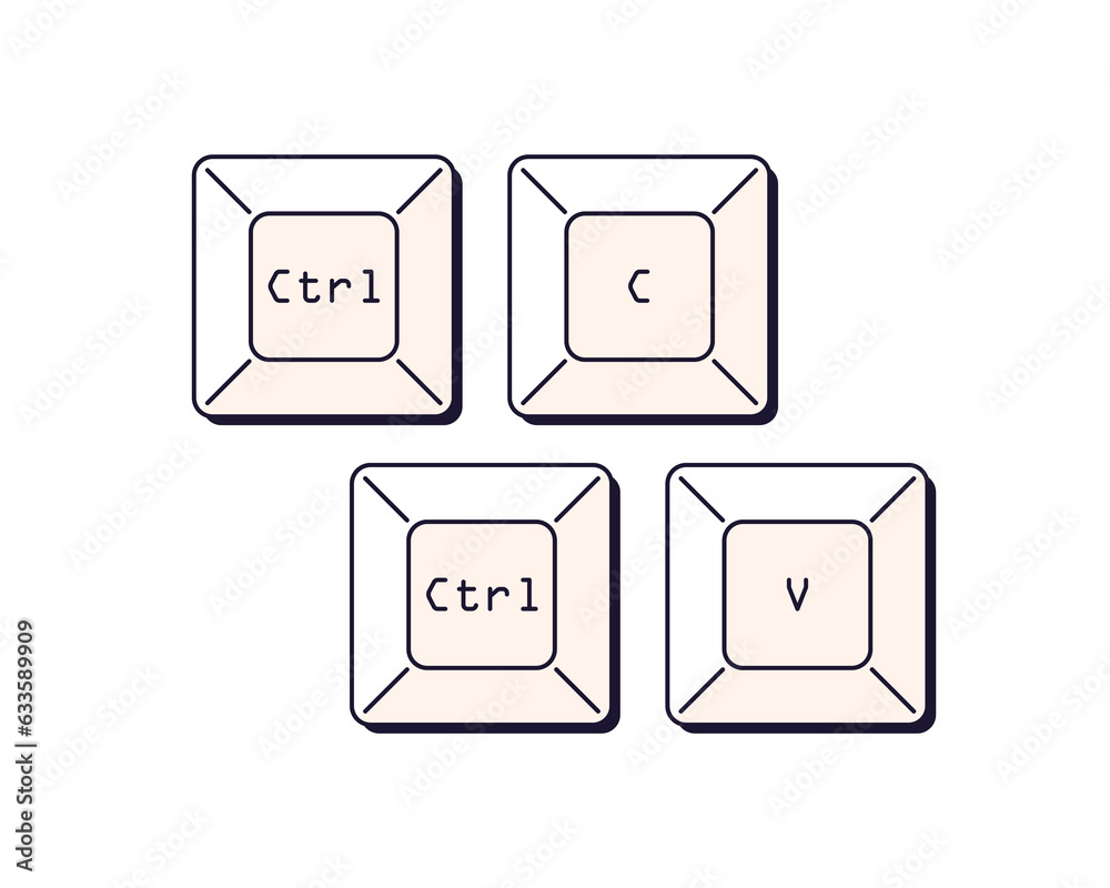 Aufkleber Ctrl C and V, keyboard buttons. Control keys, shortcut commands for copy paste. Keypad combinations for input, insert information, plagiarizing. Flat vector illustration isolated on white background
