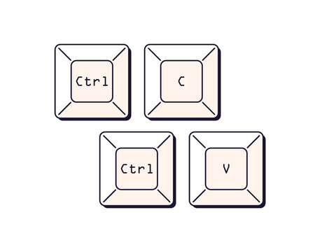 Ctrl C and V, keyboard buttons. Control keys, shortcut commands for copy paste. Keypad combinations for input, insert information, plagiarizing. Flat vector illustration isolated on white background