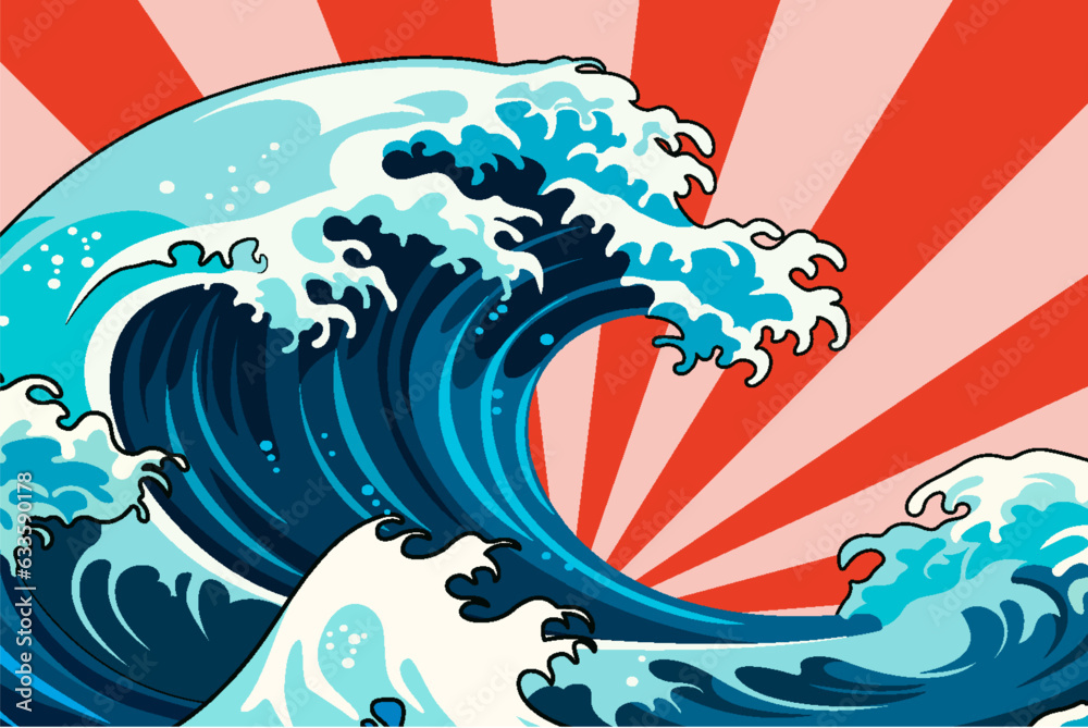 Wall mural japanese-style great wave with retro comic background