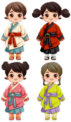 Four Cute Asian Girls in Traditional Outfit