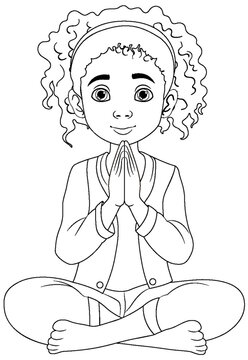 Curly-haired Woman Praying and Meditating with Open Eyes