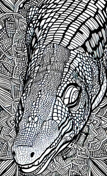crocodile-Black and white line art for coloring. generative AI.