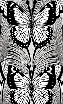 butterfly-Black and white line art for coloring. generative AI.