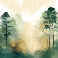 generation illustration ,trees ,forest, greenery, green, mixed forest, adventure
