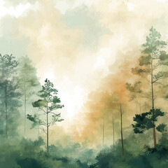 generation illustration ,trees ,forest, greenery, green, mixed forest, adventure