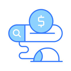 Pay per click, mouse with search oar and dollar, Ppc or cost per click vector