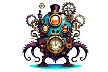 Whimsical Steampunk Beast: Industrial Magic. Generative AI.