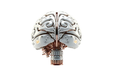 Digital AI electronic brain made from metallic isolated on clean png background, Artificial intelligence neural system , futuristic technology concept, with Generative Ai.