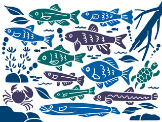 川魚のイラストセット