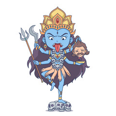 Cartoon character of Hindu goddess Kali. - obrazy, fototapety, plakaty