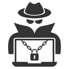 Vector illustration of hack laptops icon in dark color and transparent background(PNG).