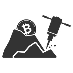 Vector illustration of mining bitcoins icon in dark color and transparent background(PNG).