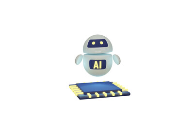 AI cyberspace smart bot with processor, 3D illustration concept