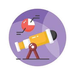 Telescope with pie diagram showing predictive analysis concept vector