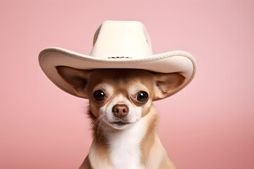 funny portrait of Chihuahua dog wearing cowboy hat - Powered by Adobe
