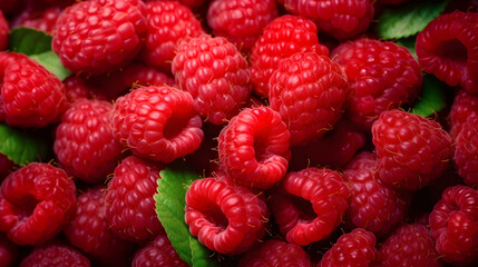Fresh red raspberry fruits background 