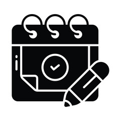 Obraz premium Check mark on calendar with pencil, depicting schedule planner vector design