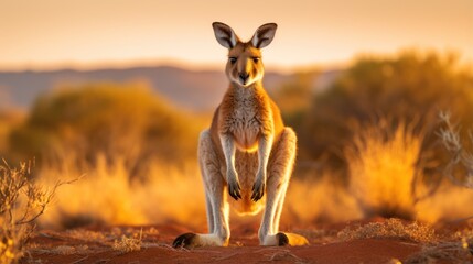 kangaroo Red kangaroos stand up in the meadows of the Australian outback.