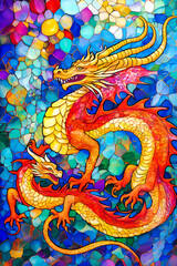 Decorative mosaic of the mythological Chinese dragon. Zodiac sign and symbol of the new year 