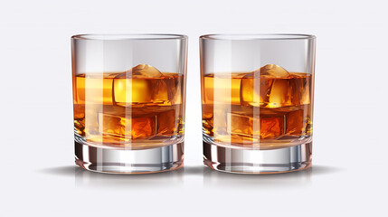 Set of Whiskey Glasses with Reflection on Isolated Background