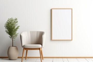 Blank Frame Mockup in Modern Interior with Trendy Vase and Chair