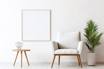 Fototapeta na wymiar Blank Frame Mockup in Modern Interior with Trendy Vase and Chair